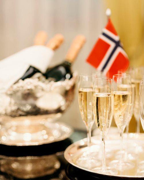 Festive table with Norwegian flags for 17th May